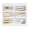 Retro Style Haze Double Glass Door Wall Cabinet With Detachable Shelves for Office, Dining Room,Living Room, Kitchen and Bathroom White Color