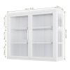 Retro Style Haze Double Glass Door Wall Cabinet With Detachable Shelves for Office, Dining Room,Living Room, Kitchen and Bathroom White Color