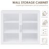 Retro Style Haze Double Glass Door Wall Cabinet With Detachable Shelves for Office, Dining Room,Living Room, Kitchen and Bathroom White Color