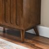 Mid Century Modern Fluted Sideboard Cabinet with Adjustable Shelves & Solid Wood Legs, Buffet Cabinet with Storage