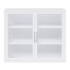 Retro Style Haze Double Glass Door Wall Cabinet With Detachable Shelves for Office, Dining Room,Living Room, Kitchen and Bathroom White Color