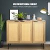 47.24 '' Wide Elegant Kitchen Buffet Storage Cabinet with 3 Rattan Doors for Bedroom Living Room Kitchen Cupboard Wooden Furniture with 3-Tier Shelvin