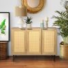 47.24 '' Wide Elegant Kitchen Buffet Storage Cabinet with 3 Rattan Doors for Bedroom Living Room Kitchen Cupboard Wooden Furniture with 3-Tier Shelvin