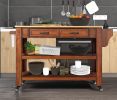 57 inch Rolling Kitchen Island with Storage,Kitchen Cart with Solid OAK Wood Top,Two-sided Kitchen island Cart on Wheels ,Wine and Spice Rack