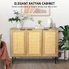 47.24 '' Wide Elegant Kitchen Buffet Storage Cabinet with 3 Rattan Doors for Bedroom Living Room Kitchen Cupboard Wooden Furniture with 3-Tier Shelvin