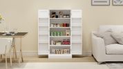 50" LED Kitchen Pantry Cabinet,Freestanding Buffet Cupboards Sideboard with 2 Doors with Racks and 2 Adjustable Shelves for Kitchen