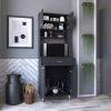 Pantry Cabinet 67" H, Four Doors, One Drawer, Three Internal Shelves, 2 External Storage Shelves, Microwave Storage Option, Four Legs, Black