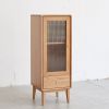 Solid Oak Storage Cabinet for Living Room - Free-Standing Corner Cabinets Storage Table with Vintage Glass Door,2 Shelves