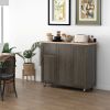 HOMCOM Triple-Cabinet Rolling Kitchen Island on Wheels, Kitchen Cart with Storage Shelf Adjustment, Rolling Utility Cart with Wood Top, Towel Rack