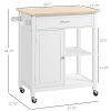 Kitchen Island Cart, Rolling Kitchen Island with Storage, Solid Wood Top, Drawer, for Dining Room, White