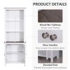 69'' Freestanding Storage Cabinet, Bathroom Linen Tower, Kitchen Cupboard, Buffet Cabinet, Bookcase with Double Door 3-Tier Shelf for Home Office