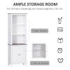 69'' Freestanding Storage Cabinet, Bathroom Linen Tower, Kitchen Cupboard, Buffet Cabinet, Bookcase with Double Door 3-Tier Shelf for Home Office