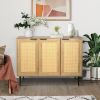 47.24 '' Wide Elegant Kitchen Buffet Storage Cabinet with 3 Rattan Doors for Bedroom Living Room Kitchen Cupboard Wooden Furniture with 3-Tier Shelvin