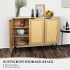 47.24 '' Wide Elegant Kitchen Buffet Storage Cabinet with 3 Rattan Doors for Bedroom Living Room Kitchen Cupboard Wooden Furniture with 3-Tier Shelvin