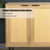 47.24 '' Wide Elegant Kitchen Buffet Storage Cabinet with 3 Rattan Doors for Bedroom Living Room Kitchen Cupboard Wooden Furniture with 3-Tier Shelvin