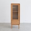 Solid Oak Storage Cabinet for Living Room - Free-Standing Corner Cabinets Storage Table with Vintage Glass Door,2 Shelves