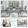 6 Piece Kitchen Dining Set, Rectangular Wooden Dining Table with 4 Upholstered Chairs and a Bench, Dining Table Set for 6 People, Living Room