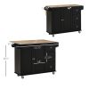 Mobile Kitchen Island with Drop Leaf, Storage Trolley Cart on Wheels, Towel/Spice Rack, 3 Drawers, 2-Door Cabinet, Black