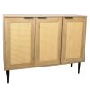 47.24 '' Wide Elegant Kitchen Buffet Storage Cabinet with 3 Rattan Doors for Bedroom Living Room Kitchen Cupboard Wooden Furniture with 3-Tier Shelvin