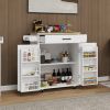 Kitchen island rolling trolley cart with 1 drawer & 2 doors with storage racks & Adjustable Shelves & towel rack & seasoning rack rubber wood table to