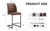 A set of two brown chairs, including suede cushions and black metal legs. Small size, suitable for select groups, suitable for dining room, kitchen