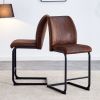 A set of two brown chairs, including suede cushions and black metal legs. Small size, suitable for select groups, suitable for dining room, kitchen