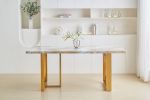 Luxurious Faux Marble MDF Dinning Table for 6 or 8, Rectangular 70.9"L*35.4"W*29.8"H, Thick and solid Stainless Steel Legs, Durable sturdy