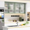 Retro Style Haze Double Glass Door Wall Cabinet With Detachable Shelves for Office, Dining Room,Living Room, Kitchen and Bathroom Mint Green