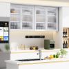 Retro Style Haze Double Glass Door Wall Cabinet With Detachable Shelves for Office, Dining Room,Living Room, Kitchen and Bathroom White Color