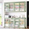 Retro Style Haze Double Glass Door Wall Cabinet With Detachable Shelves for Office, Dining Room,Living Room, Kitchen and Bathroom Mint Green