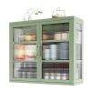 Retro Style Haze Double Glass Door Wall Cabinet With Detachable Shelves for Office, Dining Room,Living Room, Kitchen and Bathroom Mint Green