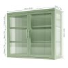 Retro Style Haze Double Glass Door Wall Cabinet With Detachable Shelves for Office, Dining Room,Living Room, Kitchen and Bathroom Mint Green