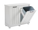 Two-Compartment Tilt-Out Trash Cabinet, Pet Proof Kitchen Trash Cabinet with Cutting Board, Free Standing Laundry Sorter Cabinet, Laundry Hamper