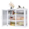 Retro Style Haze Double Glass Door Wall Cabinet With Detachable Shelves for Office, Dining Room,Living Room, Kitchen and Bathroom White Color