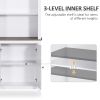 69'' Freestanding Storage Cabinet, Bathroom Linen Tower, Kitchen Cupboard, Buffet Cabinet, Bookcase with Double Door 3-Tier Shelf for Home Office