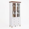 White MDF Display Storage Cabinet,Tall Kitchen Pantry Cabinets with Glass Doors and Adjustable Shelves,Freestanding Storage Cupboard for Kitchen