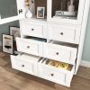 White MDF Display Storage Cabinet,Tall Kitchen Pantry Cabinets with Glass Doors and Adjustable Shelves,Freestanding Storage Cupboard for Kitchen