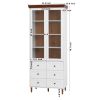 White MDF Display Storage Cabinet,Tall Kitchen Pantry Cabinets with Glass Doors and Adjustable Shelves,Freestanding Storage Cupboard for Kitchen