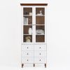 White MDF Display Storage Cabinet,Tall Kitchen Pantry Cabinets with Glass Doors and Adjustable Shelves,Freestanding Storage Cupboard for Kitchen