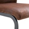 A set of two brown chairs, including suede cushions and black metal legs. Small size, suitable for select groups, suitable for dining room, kitchen