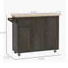 HOMCOM Triple-Cabinet Rolling Kitchen Island on Wheels, Kitchen Cart with Storage Shelf Adjustment, Rolling Utility Cart with Wood Top, Towel Rack