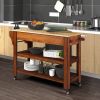 57 inch Rolling Kitchen Island with Storage,Kitchen Cart with Solid OAK Wood Top,Two-sided Kitchen island Cart on Wheels ,Wine and Spice Rack