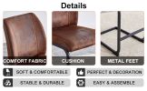 A set of two brown chairs, including suede cushions and black metal legs. Small size, suitable for select groups, suitable for dining room, kitchen