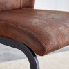 A set of two brown chairs, including suede cushions and black metal legs. Small size, suitable for select groups, suitable for dining room, kitchen
