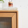 Solid Oak Storage Cabinet for Living Room - Free-Standing Corner Cabinets Storage Table with Vintage Glass Door,2 Shelves