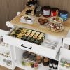 Kitchen island rolling trolley cart with 1 drawer & 2 doors with storage racks & Adjustable Shelves & towel rack & seasoning rack rubber wood table to