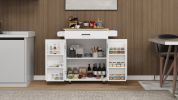 Kitchen island rolling trolley cart with 1 drawer & 2 doors with storage racks & Adjustable Shelves & towel rack & seasoning rack rubber wood table to