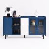 Modern Kitchen Pantry Storage Cabinet , 55" Coffee Bar Storage Cabinet with 2 Drawers, 2 Open Storage Compartment & 2 Glass Doors