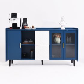 Modern Kitchen Pantry Storage Cabinet , 55" Coffee Bar Storage Cabinet with 2 Drawers, 2 Open Storage Compartment & 2 Glass Doors (Color: as Pic)