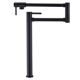 Pot Filler Faucet Kitchen Folding Faucet 2 Handle with Stretchable Double Joint Swing Arms Brass Stove Faucet (Color: Black)